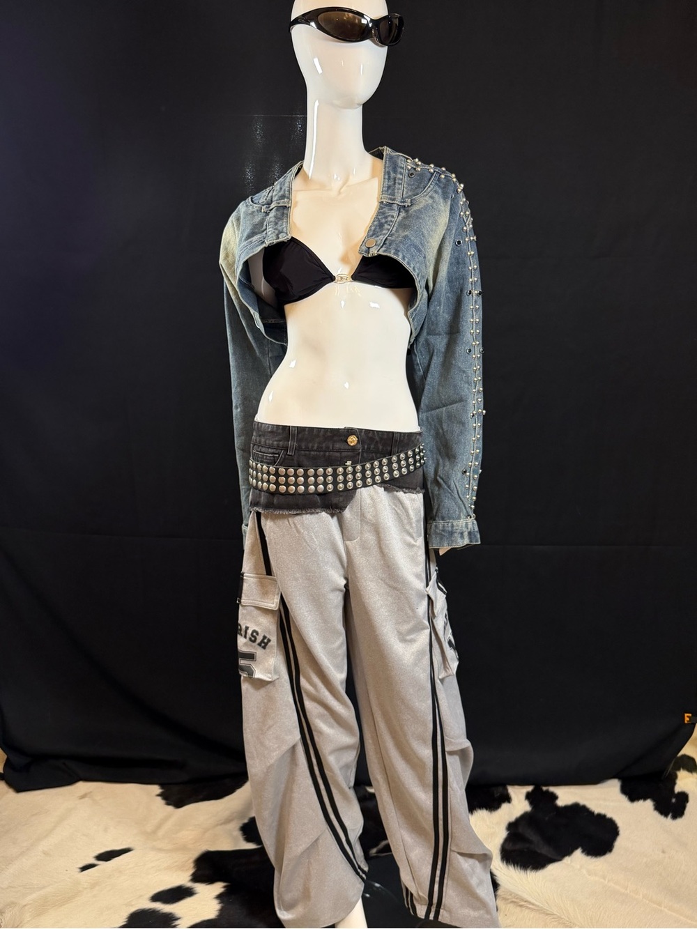 Women's Silver Wide-Leg Cargo Jeans - Silver
